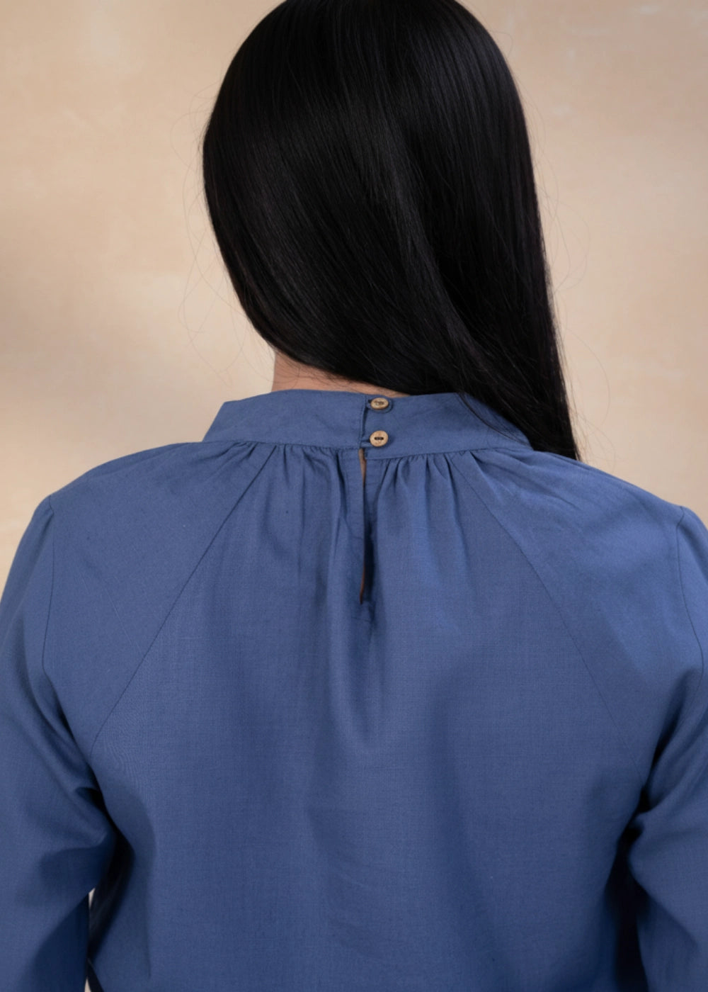 Bio Blue 3/4 Sleeve Linen Top