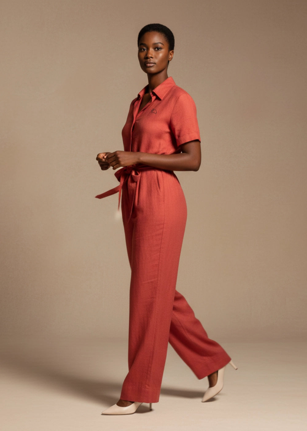 Milano Red Serenity Linen–Viscose Jumpsuit