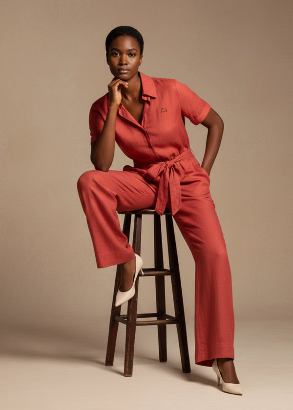 Milano Red Serenity Linen–Viscose Jumpsuit