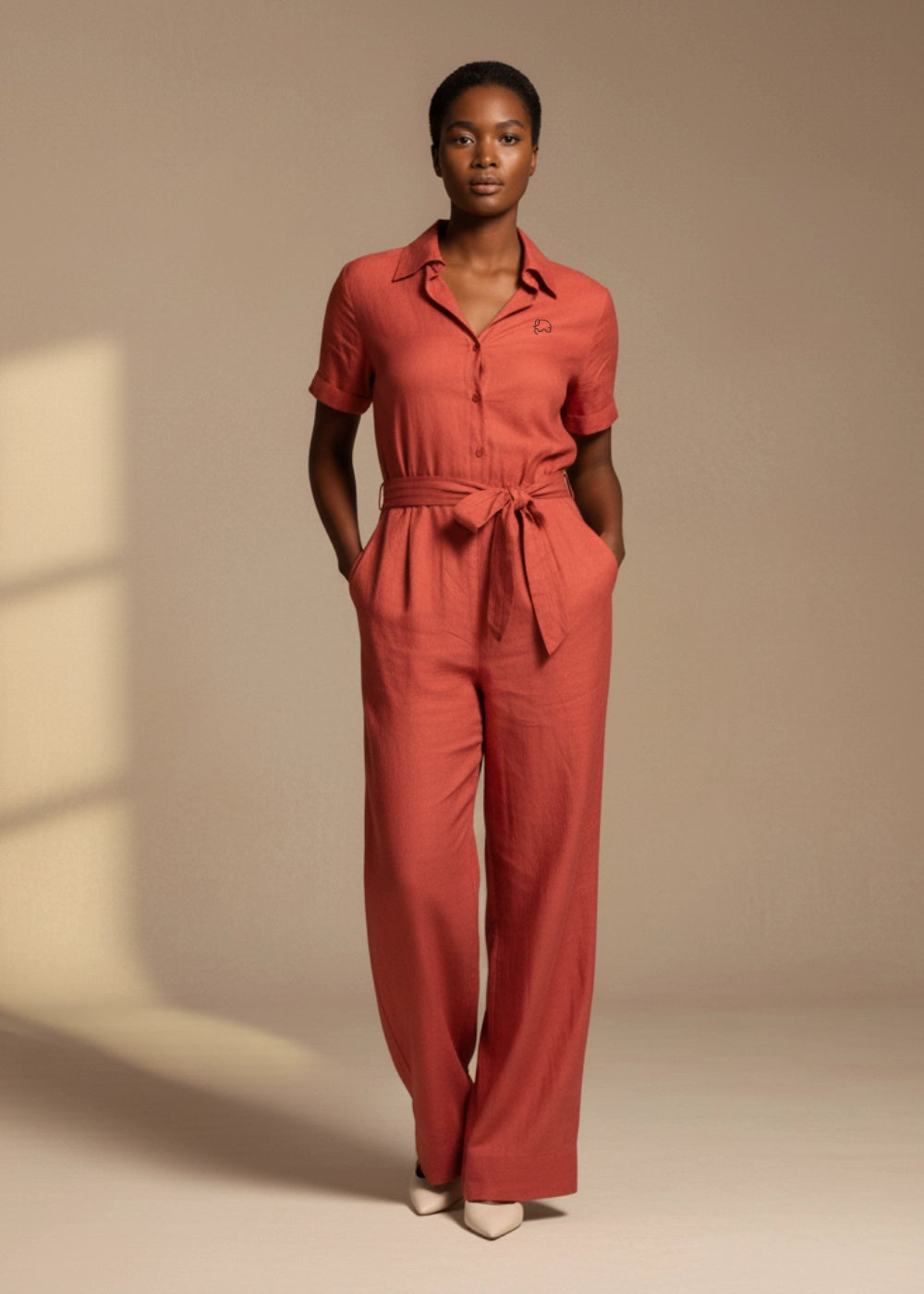 Milano Red Serenity Linen–Viscose Jumpsuit