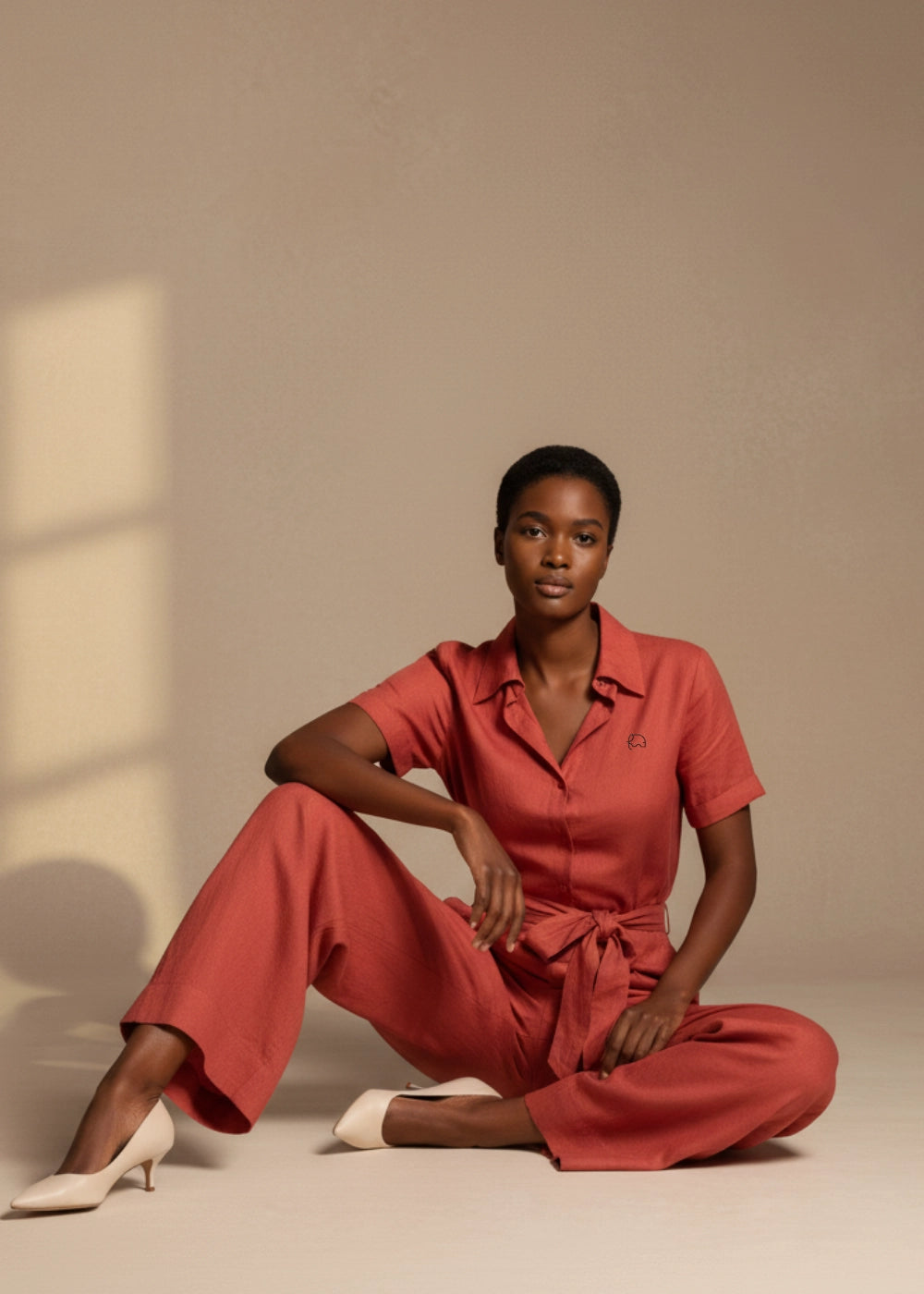 Milano Red Serenity Linen–Viscose Jumpsuit