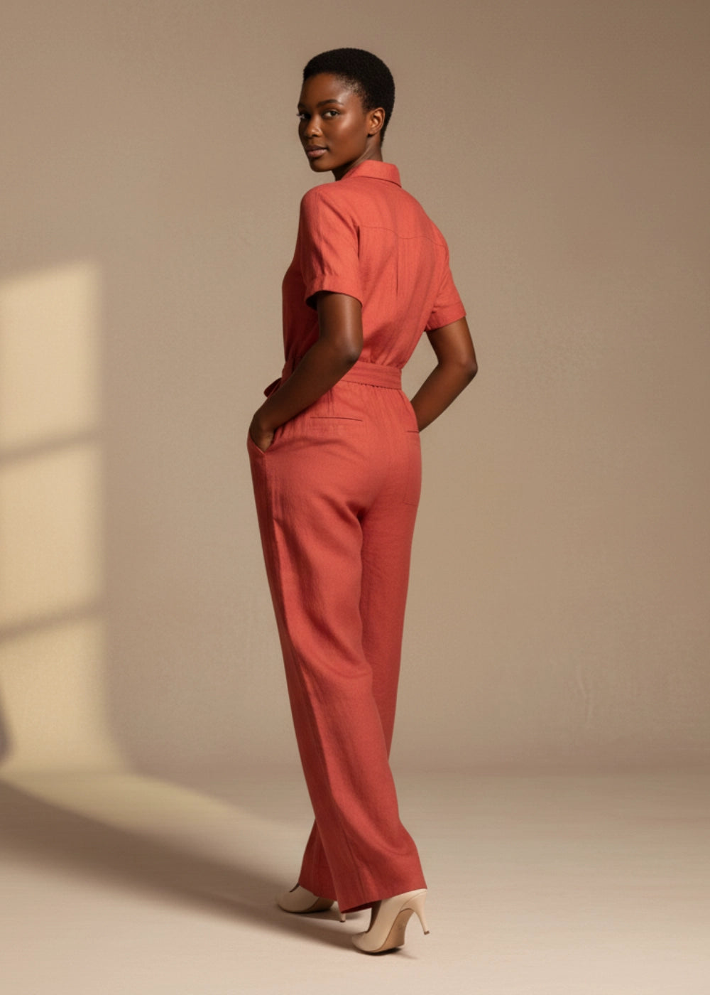 Milano Red Serenity Linen–Viscose Jumpsuit