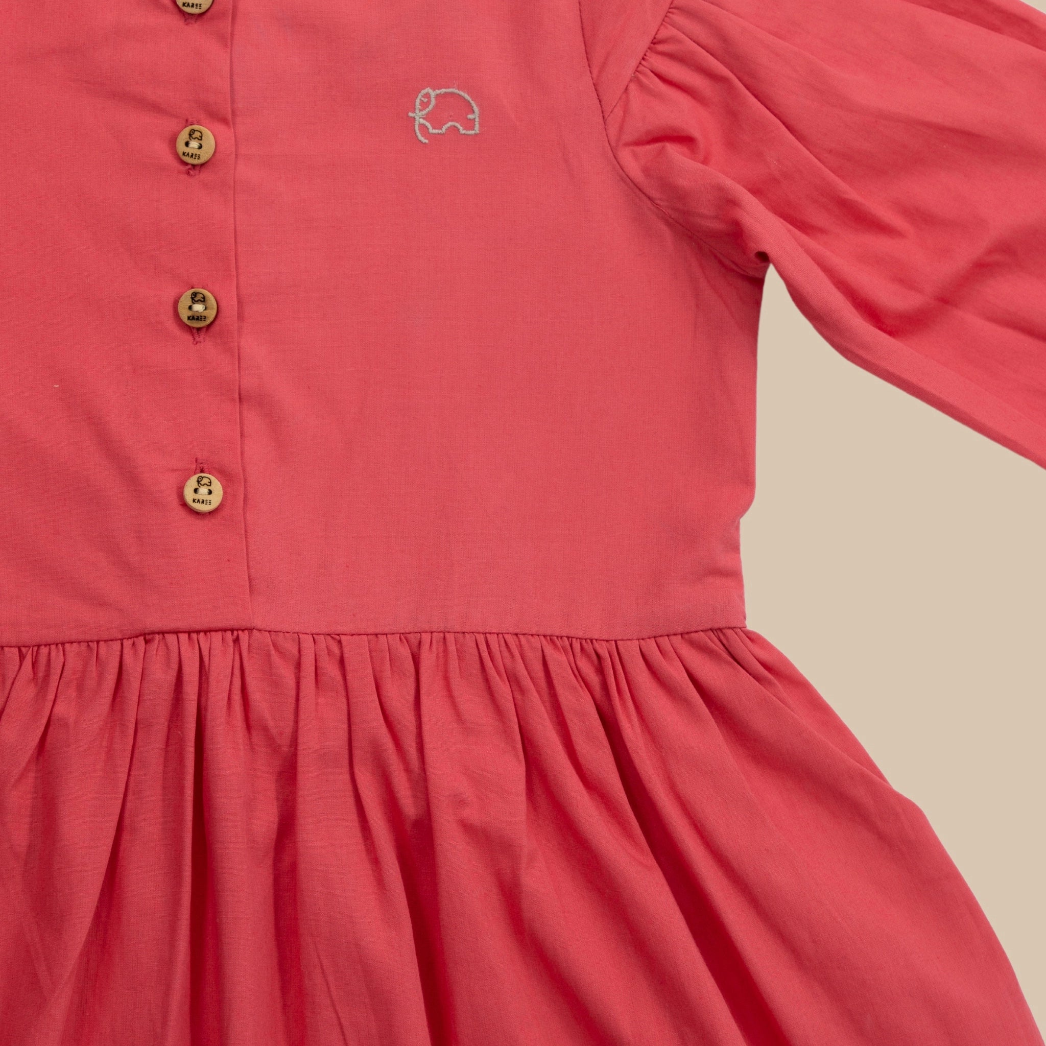 Red Long Puff Sleeve Cotton Dress Kids Karee