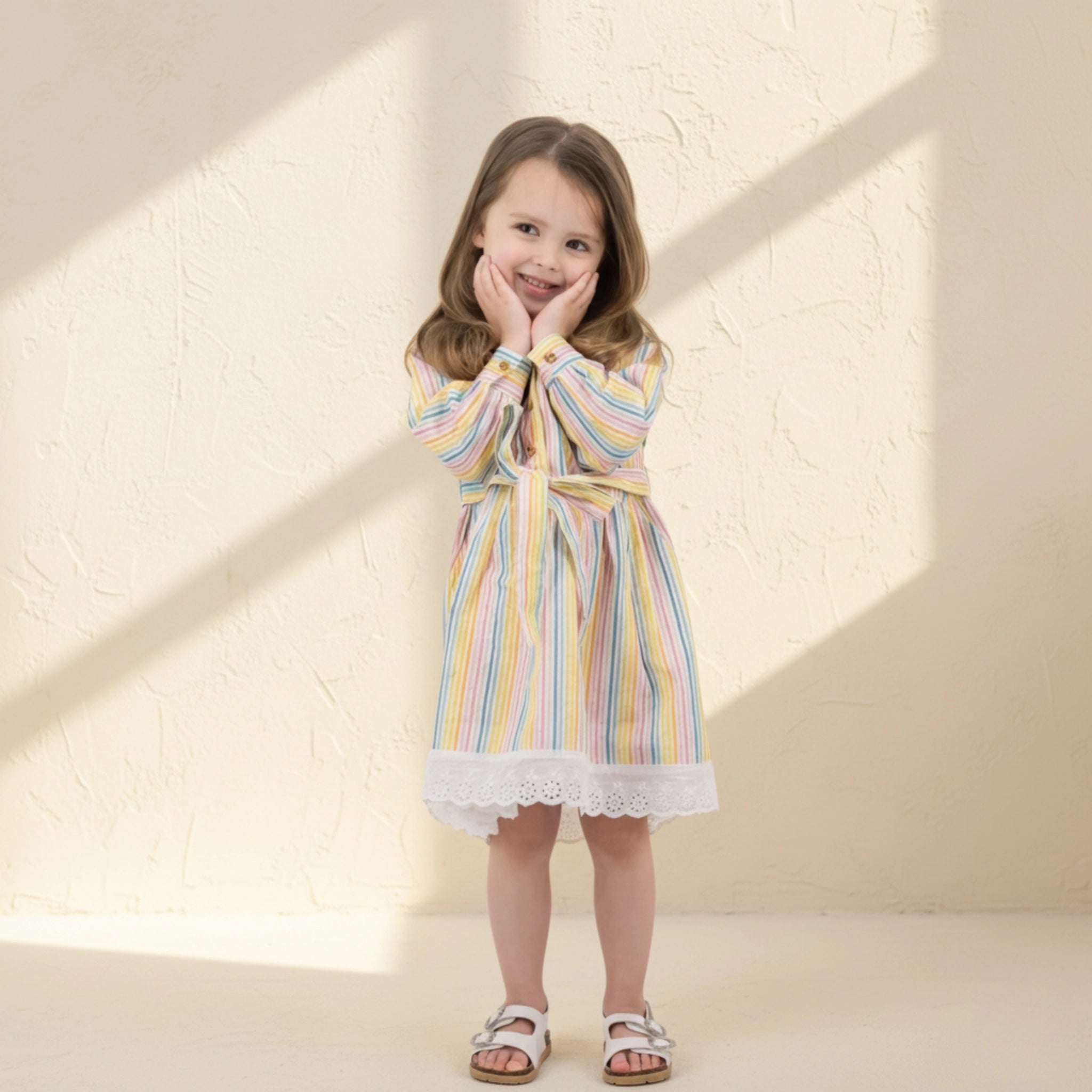White Striped Puff Sleeve Cotton Dress for Girls | Karee Kidswear White Striped Puff Sleeve Cotton Dress for Girls | Karee Kidswear