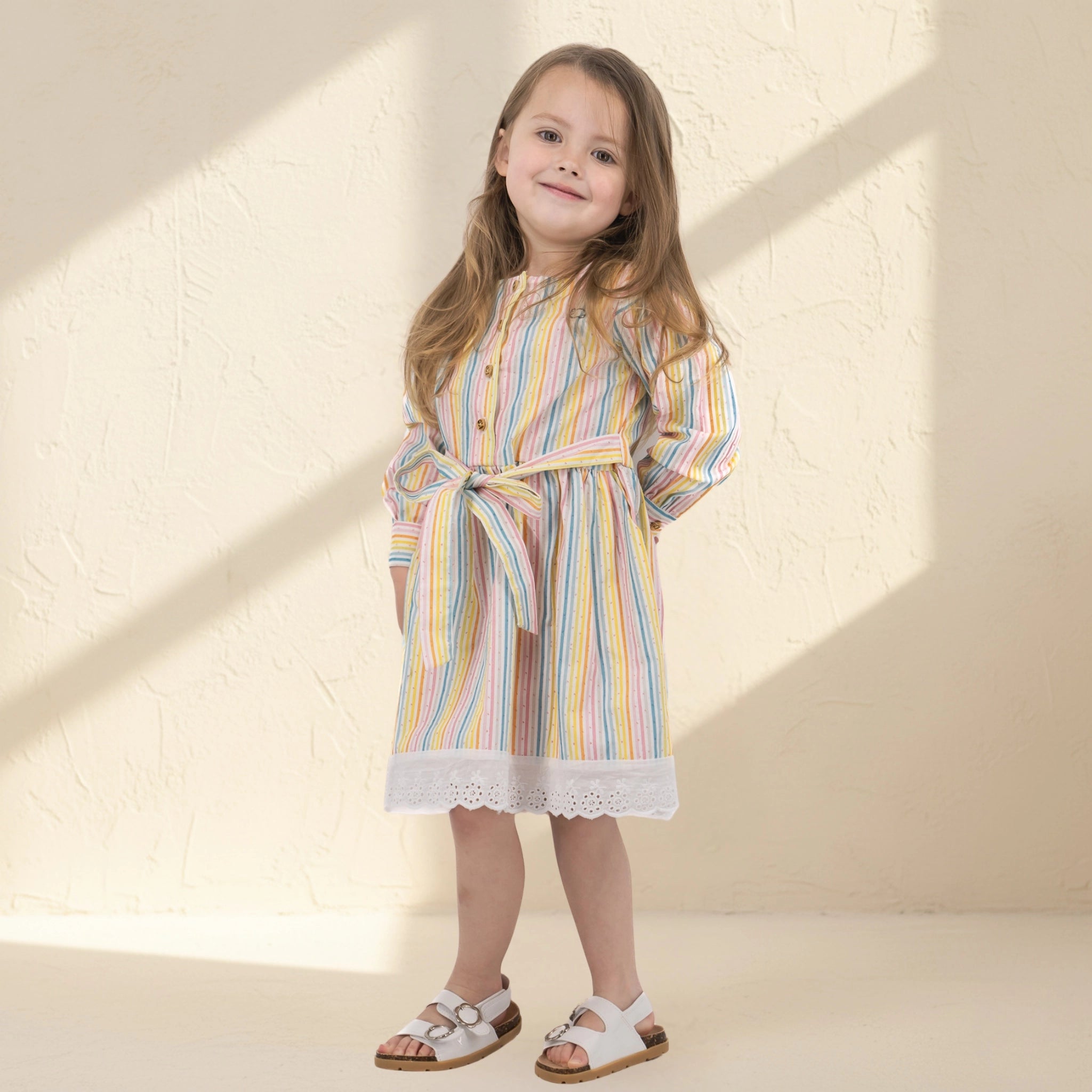 White Striped Puff Sleeve Cotton Dress for Girls | Karee Sustainable Kidswear Kids Karee