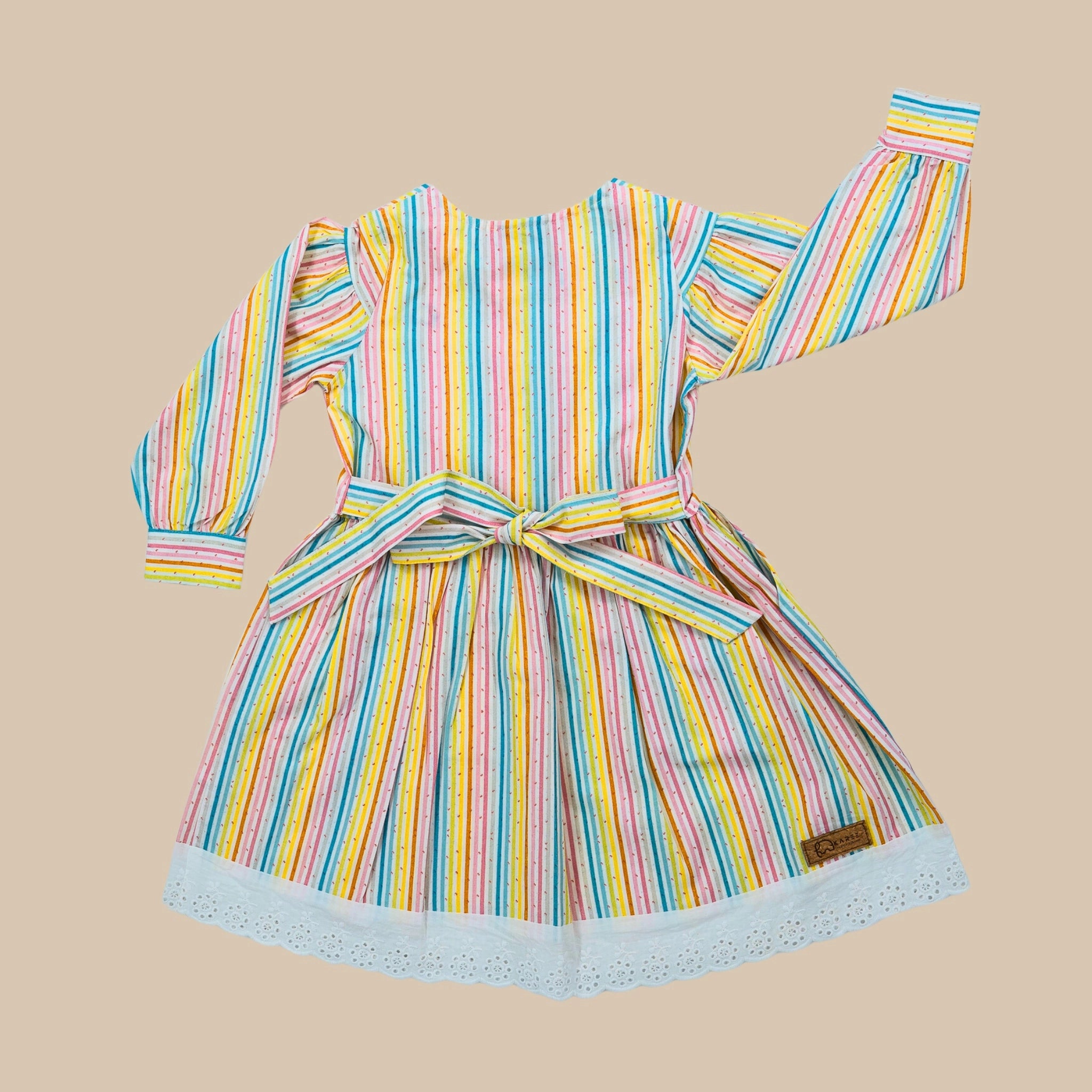girls long sleeve cotton dress White Striped Puff Sleeve Cotton Dress for Girls