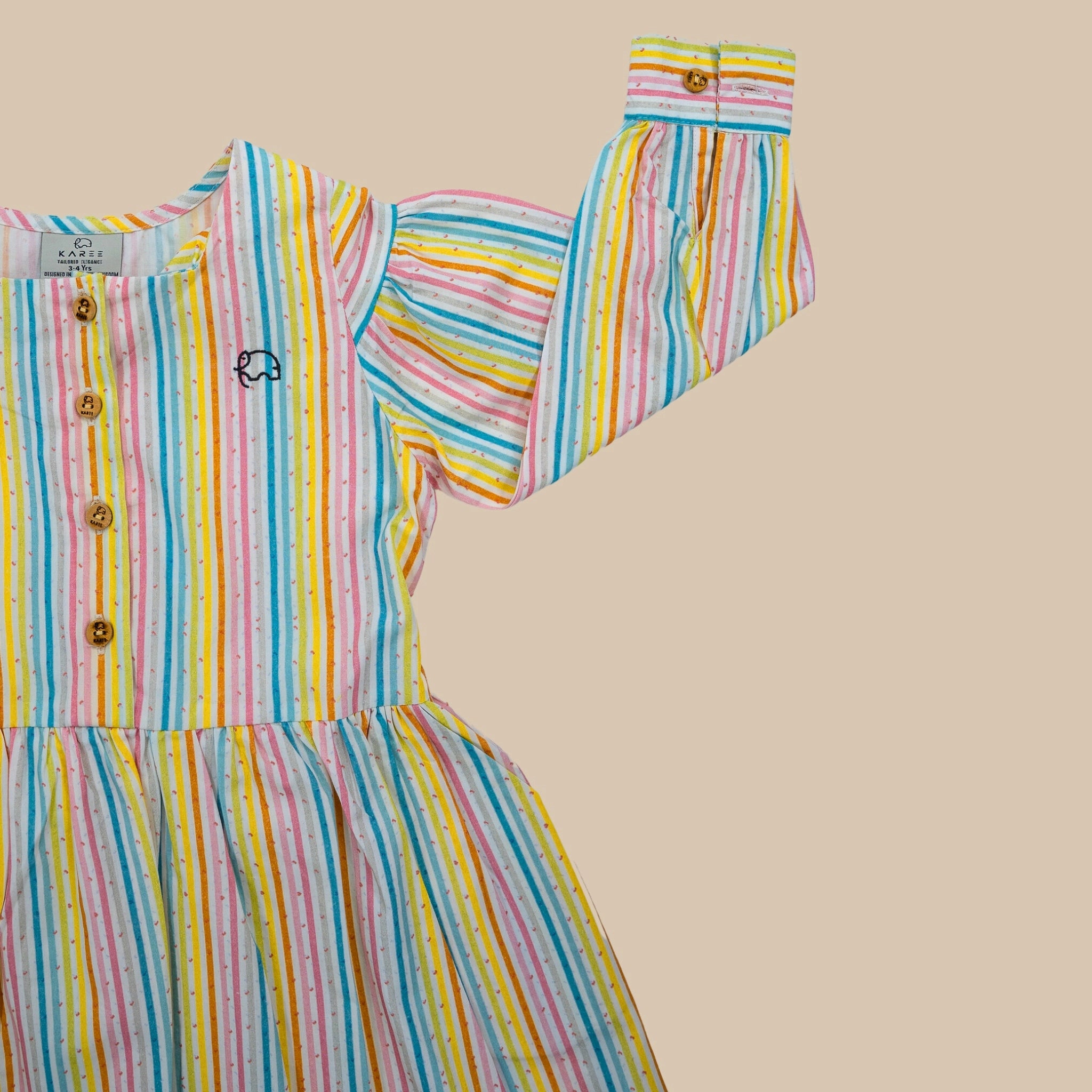 White Striped Puff Sleeve Cotton Dress for Girls | Karee Sustainable Kidswear Kids Karee