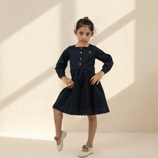Black Long Puff Sleeve Cotton Dress for Girls | Karee Sustainable Kidswear