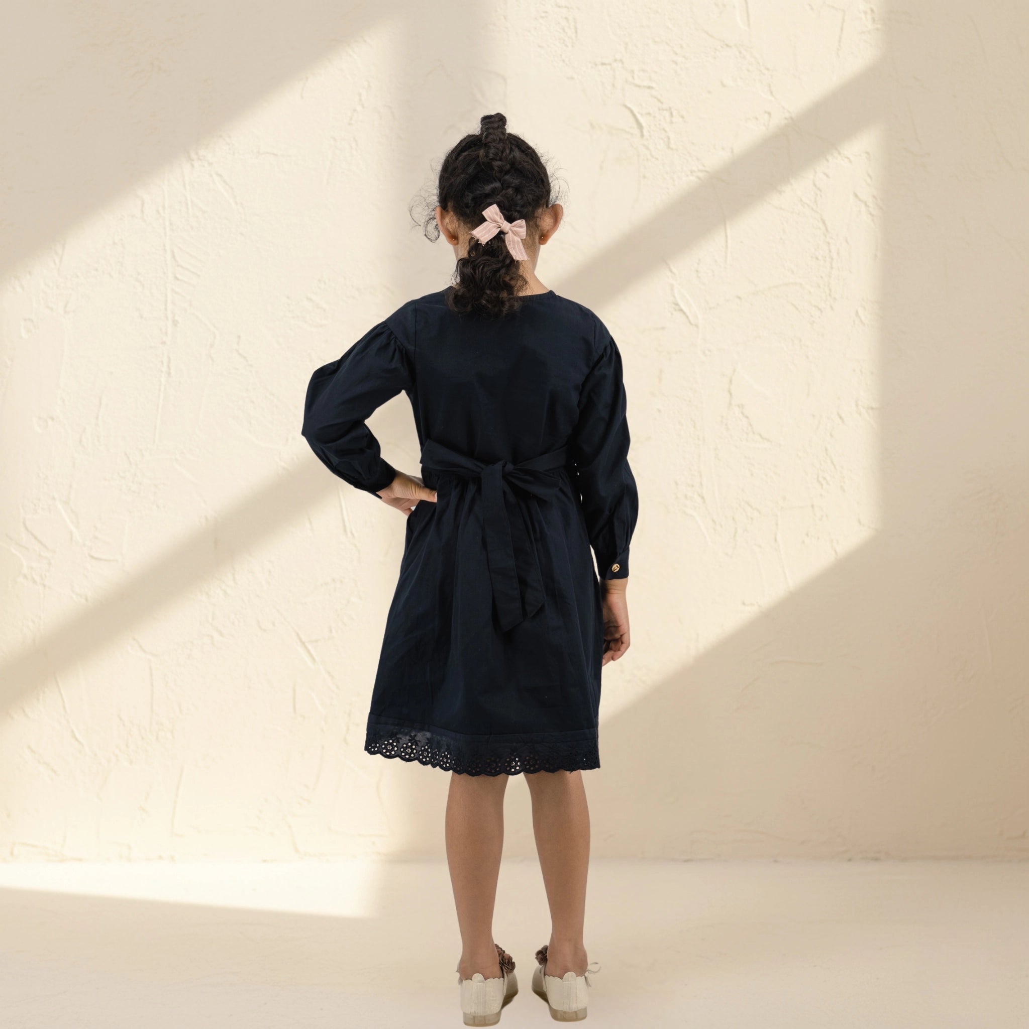 Black Long Puff Sleeve Cotton Dress for Girls | Karee Sustainable Kidswear Kids Karee