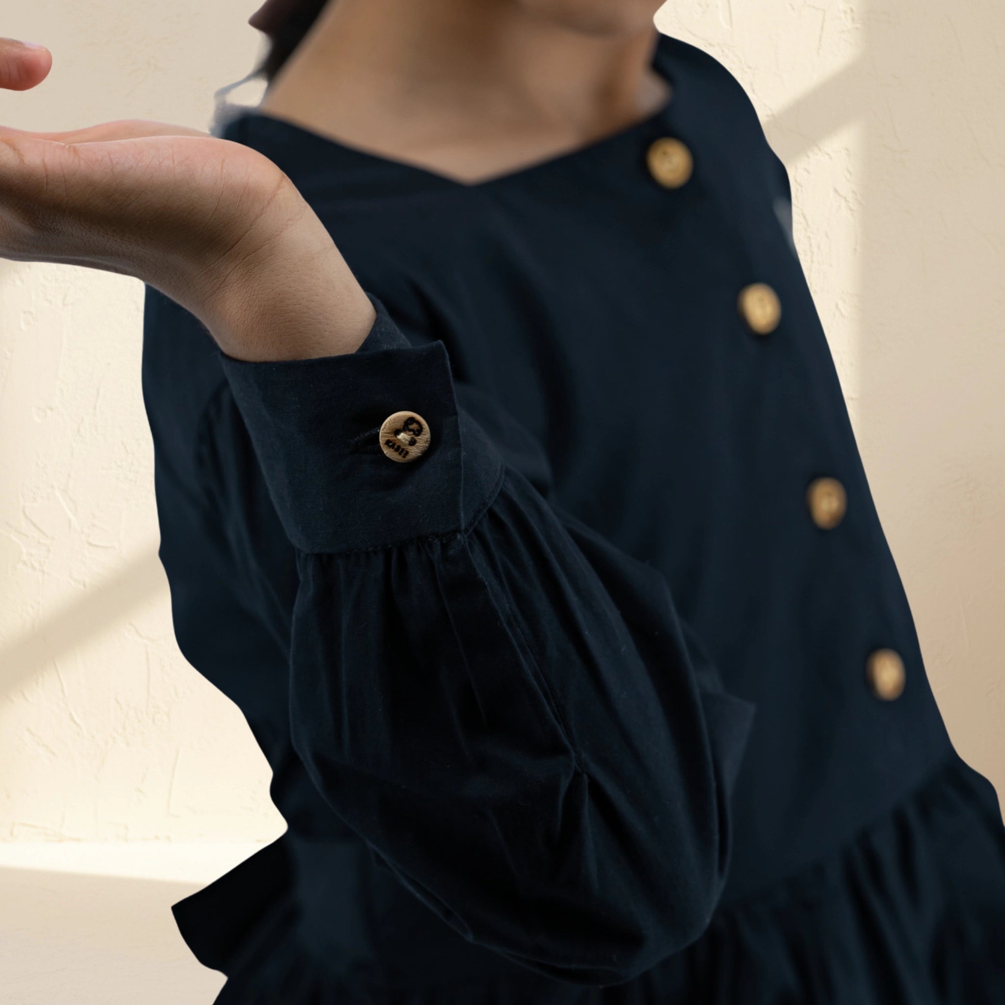 Black Long Puff Sleeve Cotton Dress for Girls | Karee Sustainable Kidswear Kids Karee