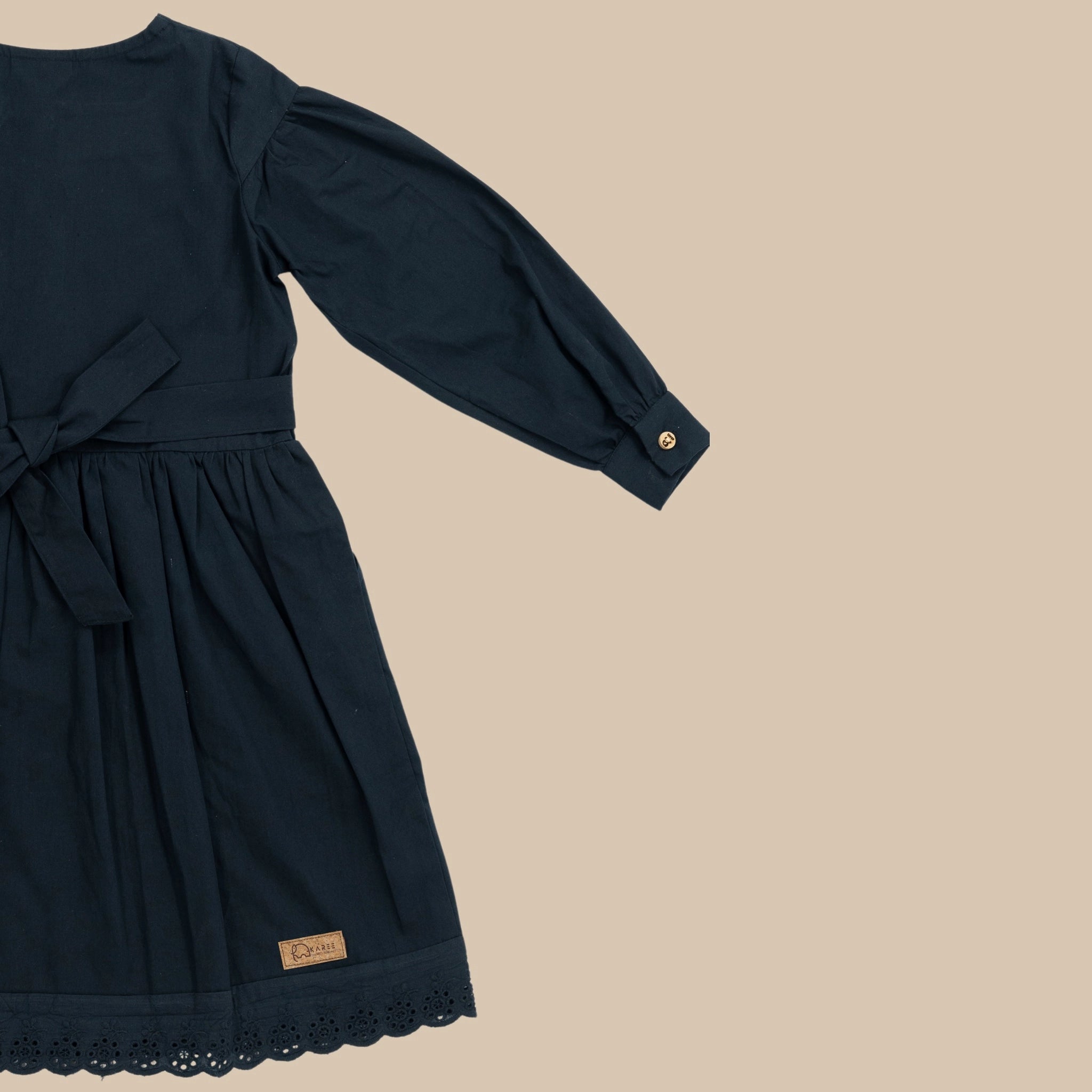 Black Long Puff Sleeve Cotton Dress for Girls | Karee Sustainable Kidswear Kids Karee