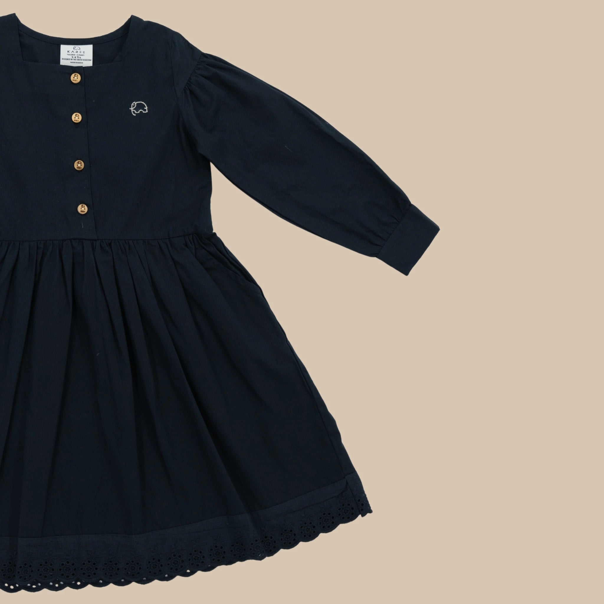 Black Long Puff Sleeve Cotton Dress for Girls | Karee Sustainable Kidswear Kids Karee