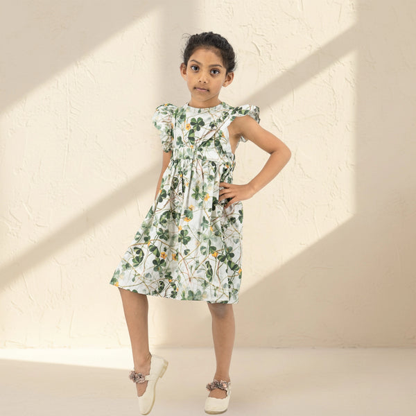 Green Floral Cotton Dress for Girls | Karee Sustainable Kidswear