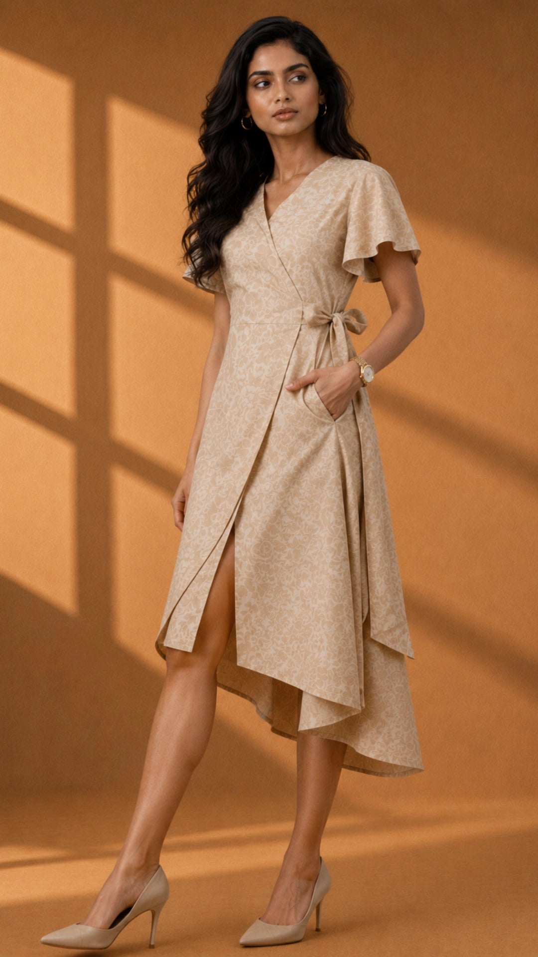 Beige Linen Viscose Wrap Dress for Women India | Karee Women Karee