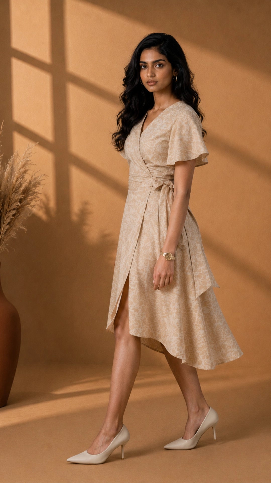 Beige Linen Viscose Wrap Dress for Women India | Karee Women Karee