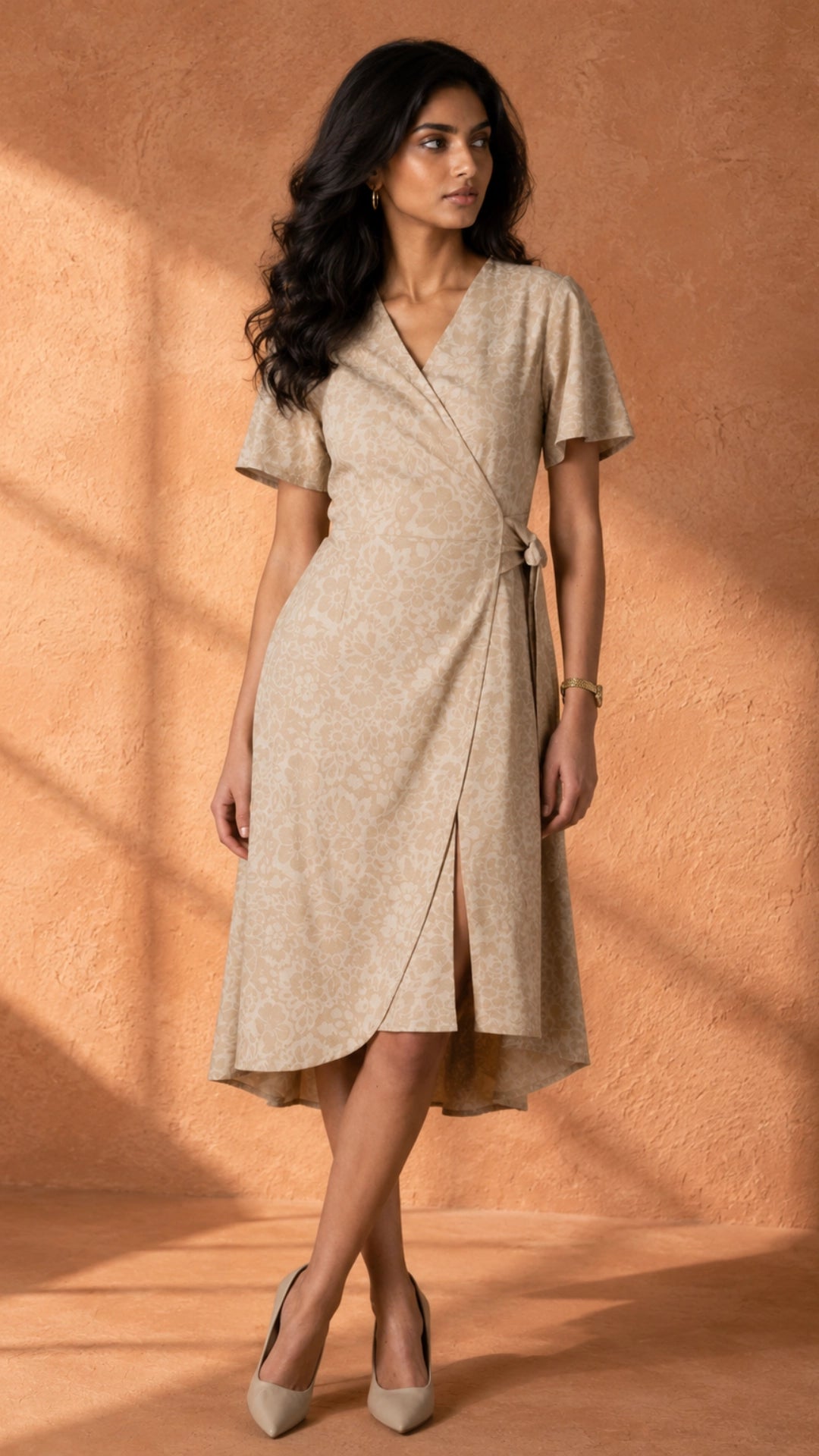 Beige Linen Viscose Wrap Dress for Women India | Karee Women Karee