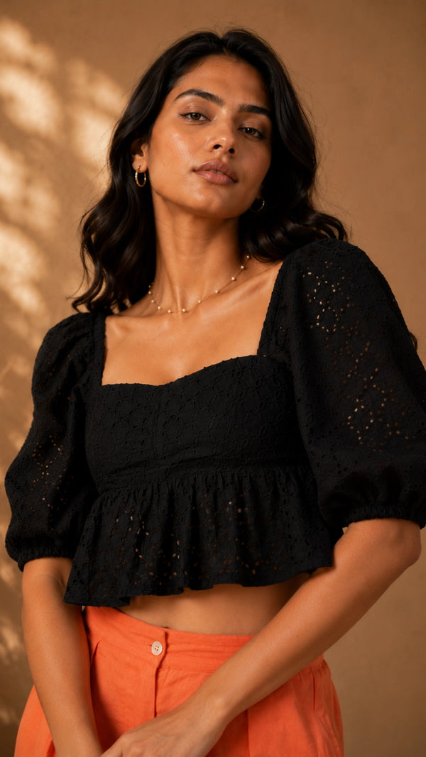 Black Lace Cotton Blouse for Women India | Karee