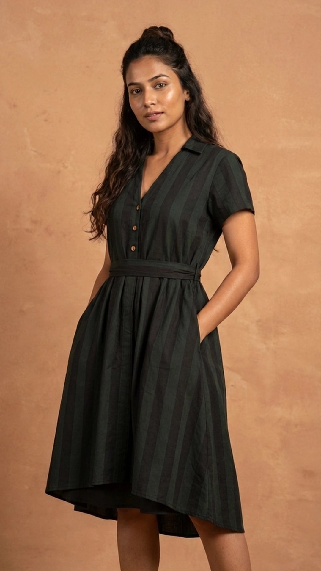 Green Black Stripe Slit Midi Dress for Women India | Karee Women Karee