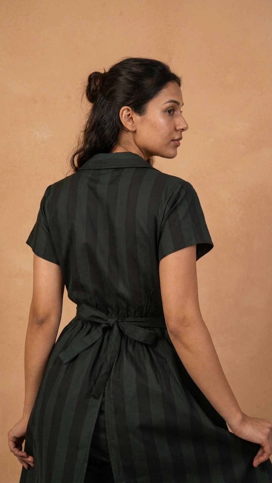 Green Black Stripe Slit Midi Dress for Women India