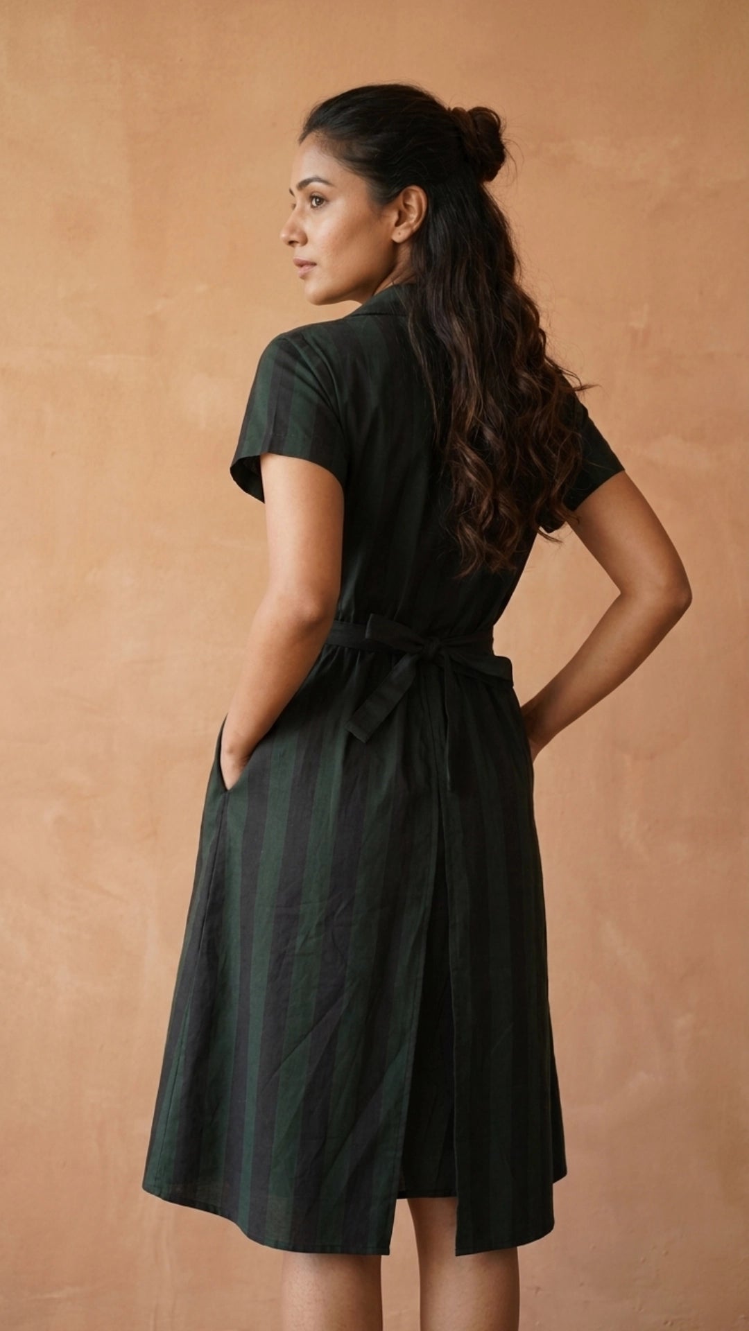 Green Black Stripe Slit Midi Dress for Women India